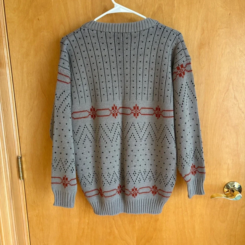 Clifton Place Mens Gray Red Black Fair Isle Knit Sweater Pullover Size Large‎